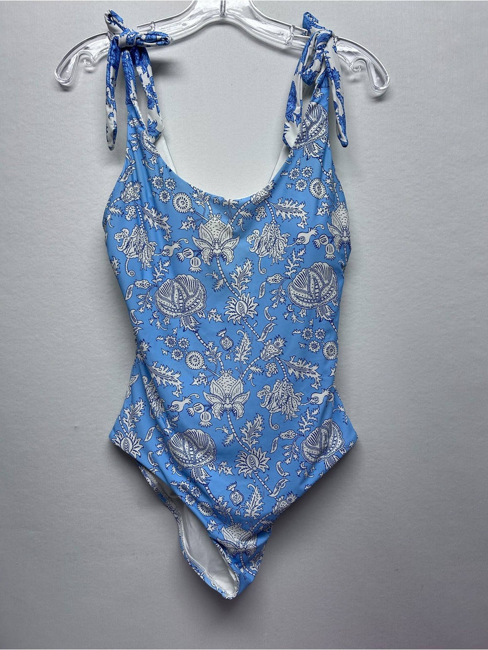 Ladies large Roller Rabbit  Blue Floral One-Piece Swimsuit with Tie Straps
